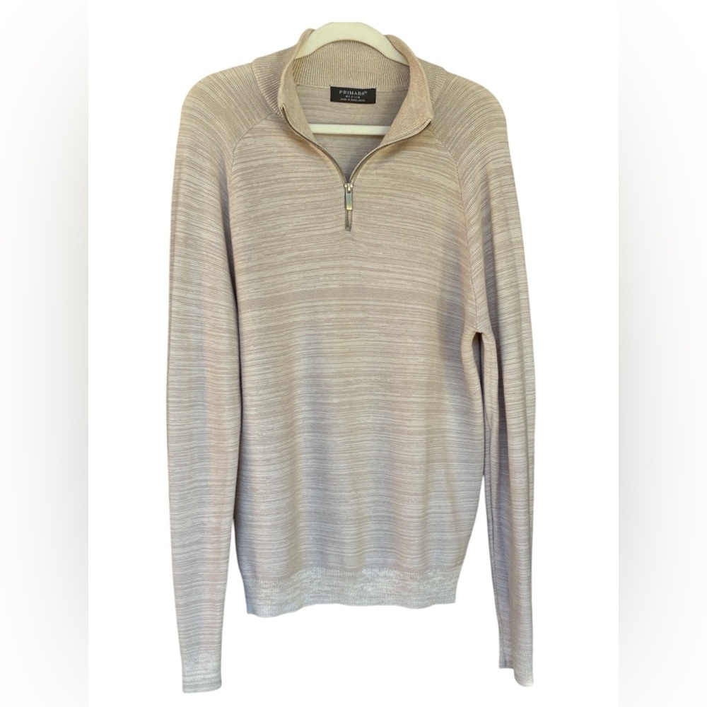Primark 100% Cotton Unisex Light Taupe/Beige Zip-Up Pullover Sweater Size Medium - Picture 2 of 7